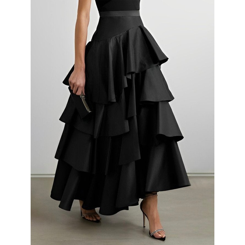 Stylish Selection A-Line High Waist Falbala Solid Color Skirts