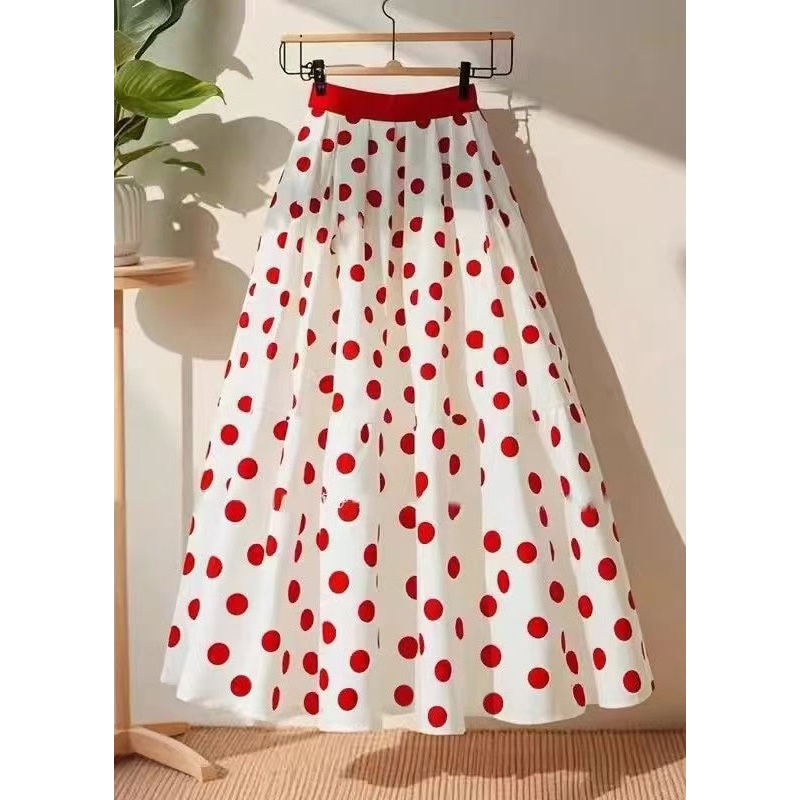 Art White Dot High Waist Cotton Skirts Summer