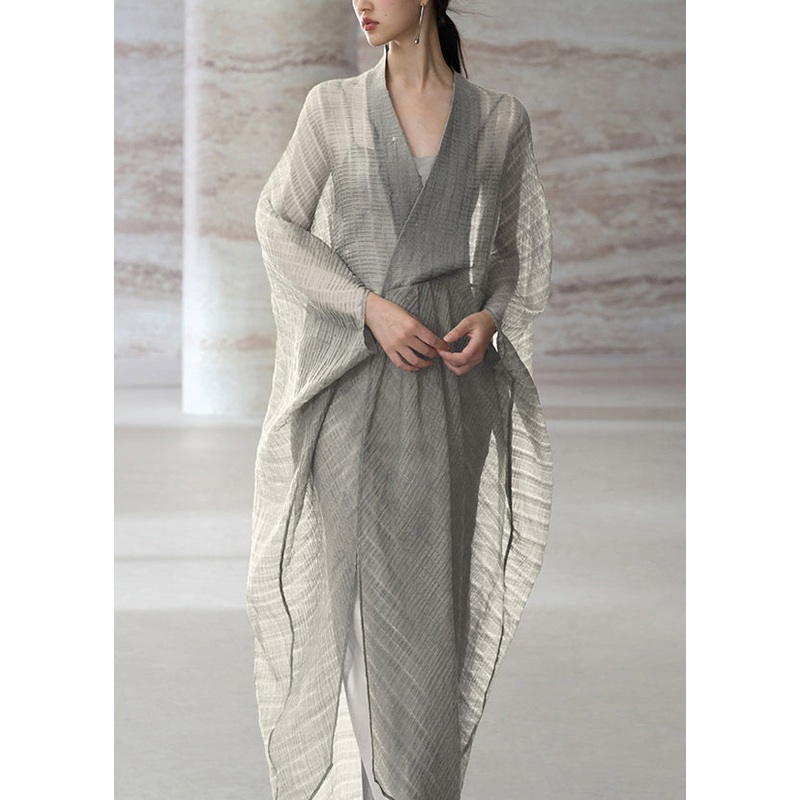 Beautiful Grey V Neck Patchwork Dress Two Piece Set Summer