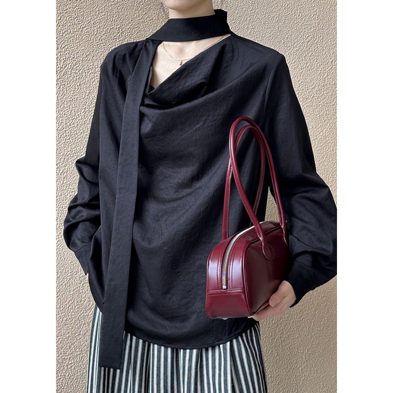 Black T ShirtTops Asymmetrical Long Sleeve