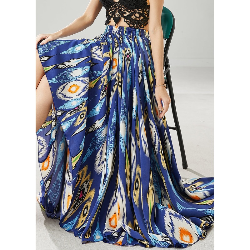 Blue Print Chiffon Skirt Exra Large Hem Spring