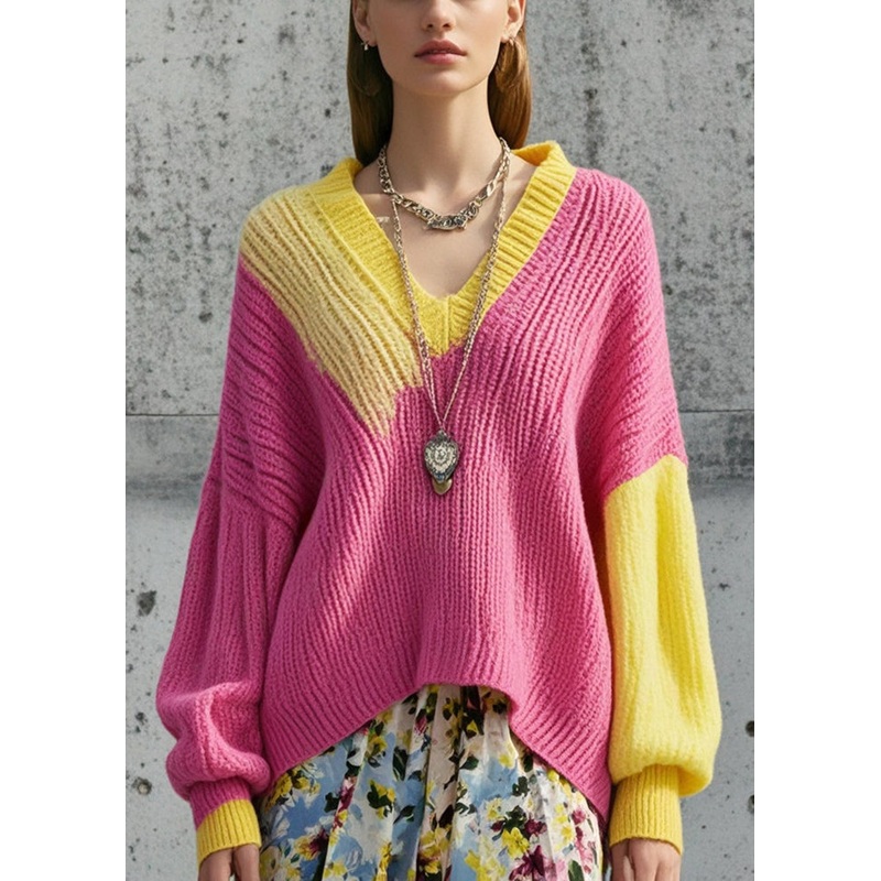 Bohemian Rose V Neck Cozy Knit Loose Sweater Fall
