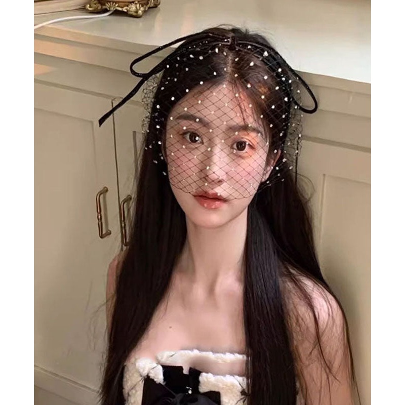 Classy Black Dot Bow Tulle Veil Hairpin