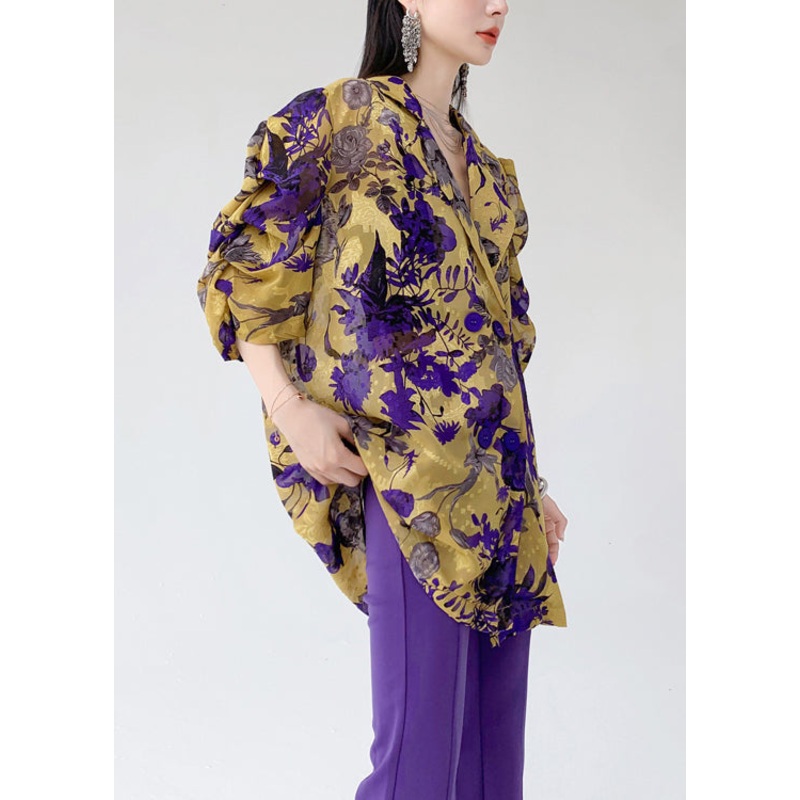 Classy Yellow Peter Pan Collar Button Print Cotton Coat Summer