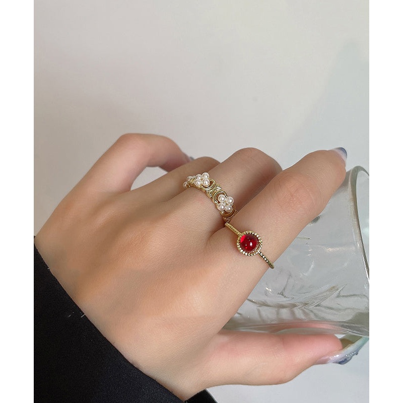 DIY Gold Copper Pearl Gem Stone Two Piece Set Rings