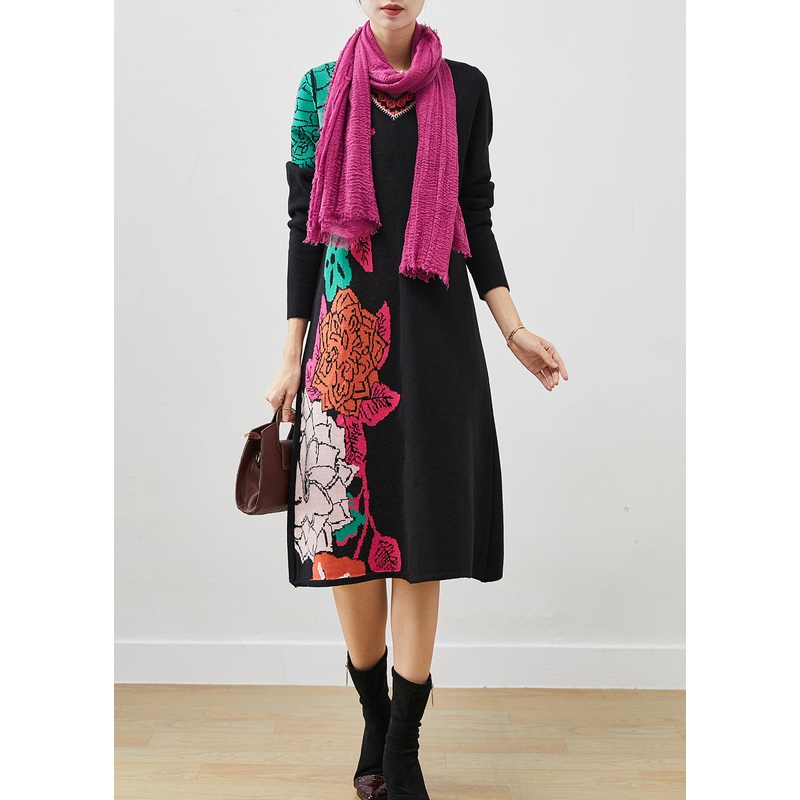 Fashion Black Print Original Design Knit Long Sweater Spring