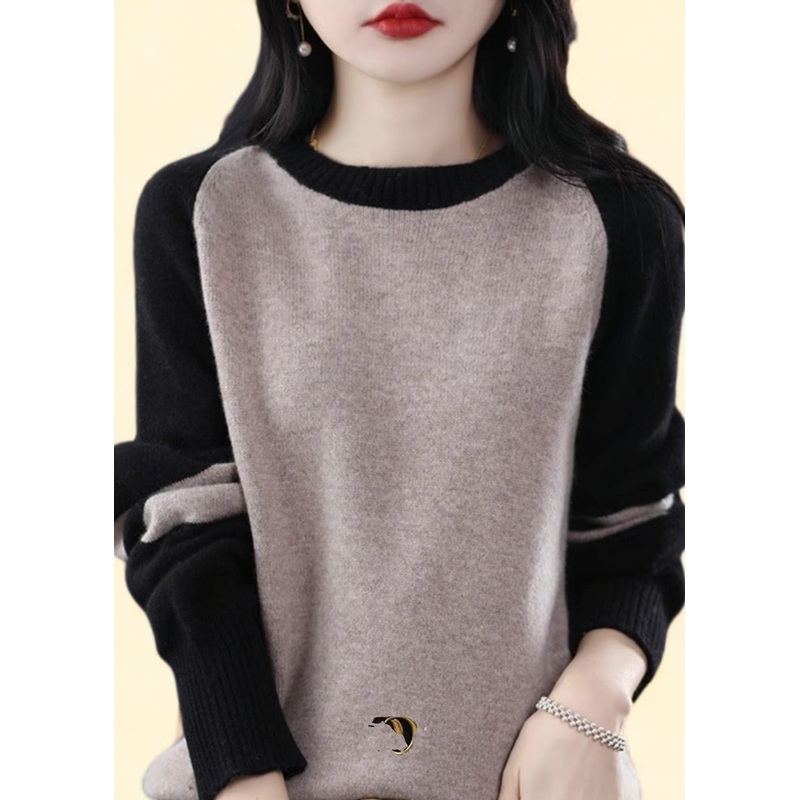 French Black Striped Patchwork Cashmere Knit Sweater Fall