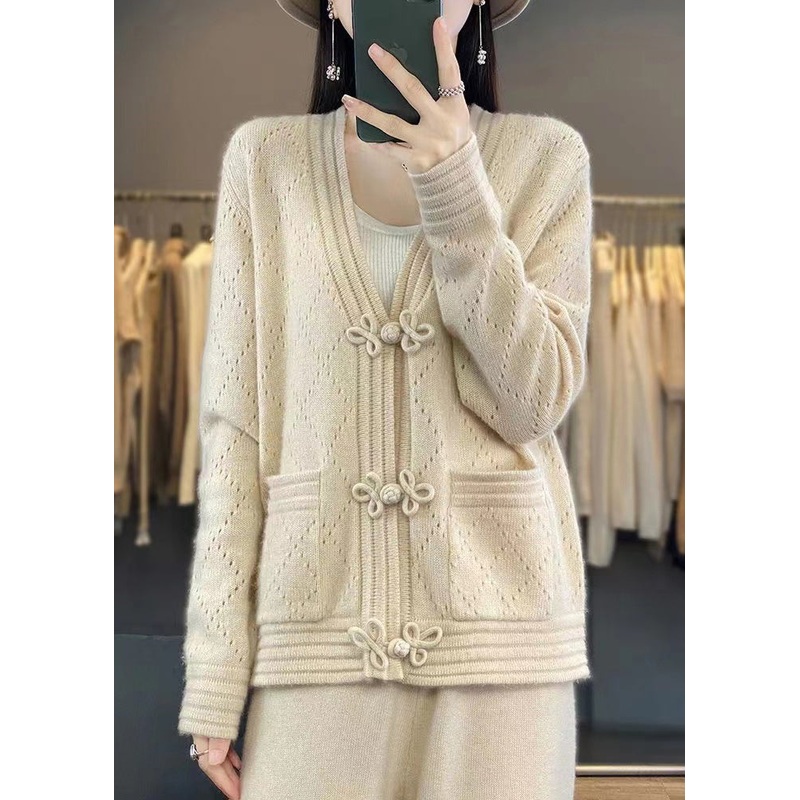 French Camel Solid Button Pockets Wool Coat Spring