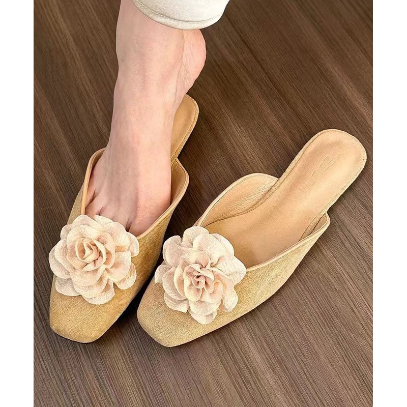 French Versatile Comfy Apricot Floral Slide Sandals