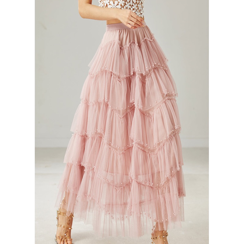 Italian Pink Nail Bead Layered Tulle Beach Skirt Summer