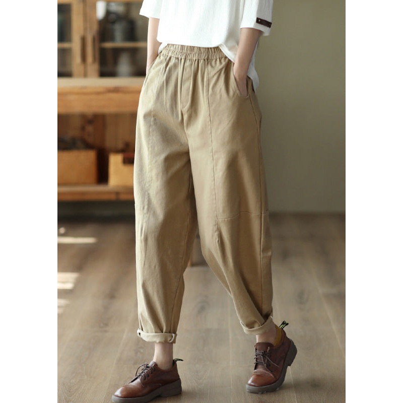 Loose Khaki Pockets High Waist Cotton Crop Pants Pants Spring
