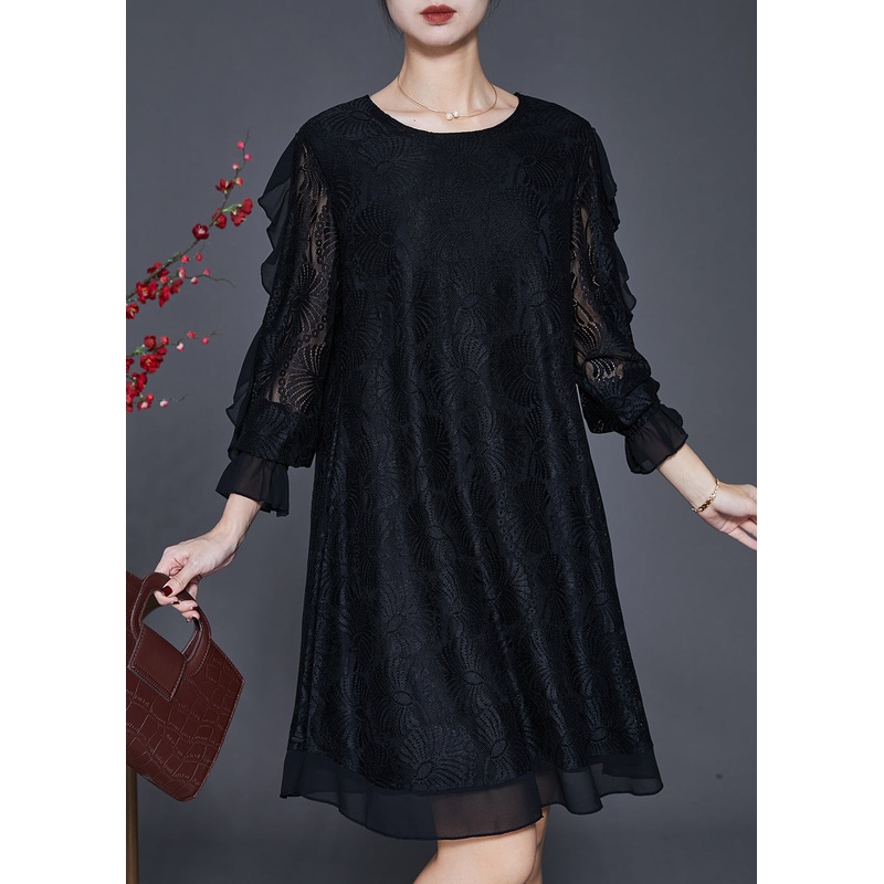 Organic Black Hollow Out Lace Vacation Dresses Butterfly Sleeve