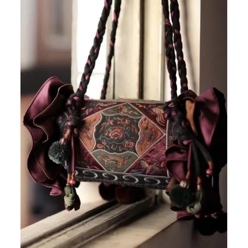 Original Ethnic Style Linen Embroidery Ruffled Messenger Bag