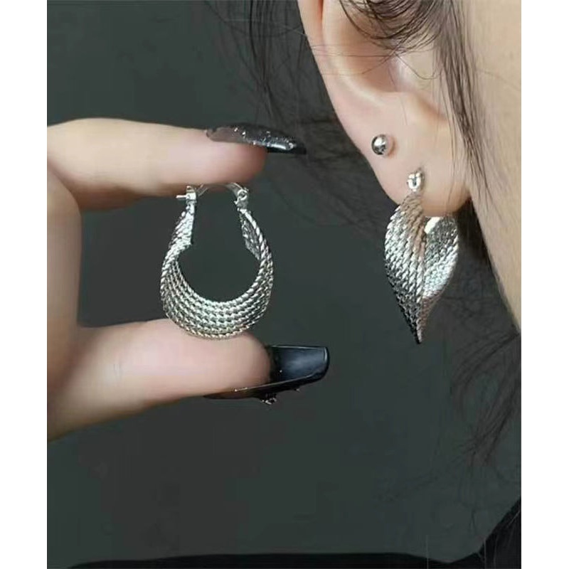 Retro Silk Metal Overgild Geometry Circle Hoop Earrings