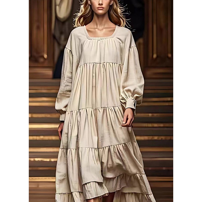 Simple White Oversized Wrinkled Extra Large Hem Linen Dresses Fall