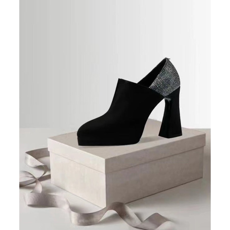 Stylish Black Suede High Heel Sequins Splicing