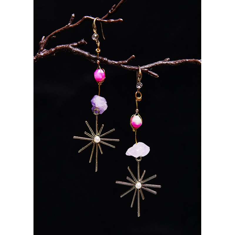 Stylish Multicolour Jade Long Tassels Drop Earrings