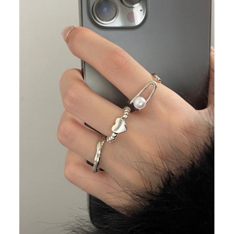 Vintage Silk Alloy Pearl Love Three Piece Set Rings