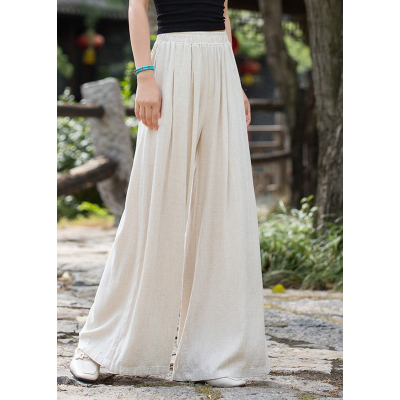 2024 Summer New Elastic Waist Linen Loose Wide Leg Pants