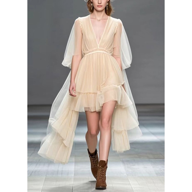 Beautiful Apricot Asymmetrical Silk Holiday Dress Summer