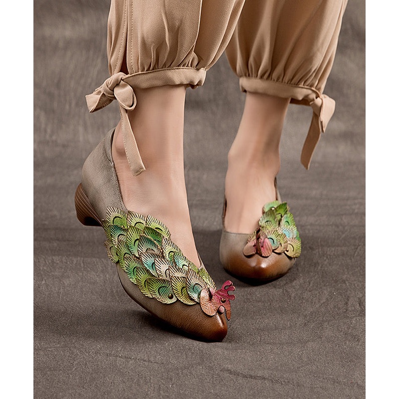 Beautiful Grey peacock Embossed Chunky High Heels