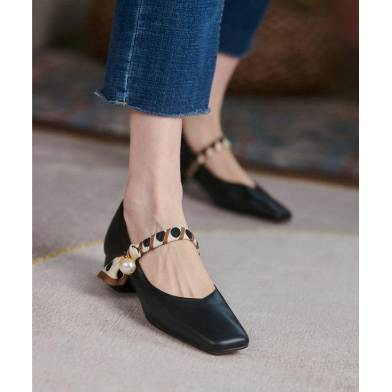 Black Faux Leather High Heels Buckle Strap High Heels