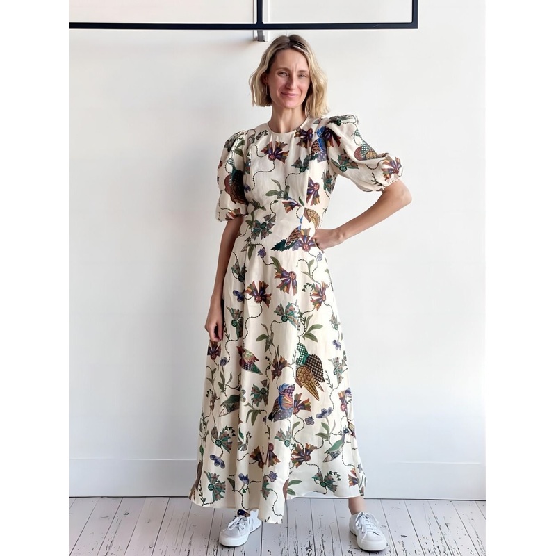 Casual Bird Pattern Print Slim Fit Versatile Dress Short Sleeve