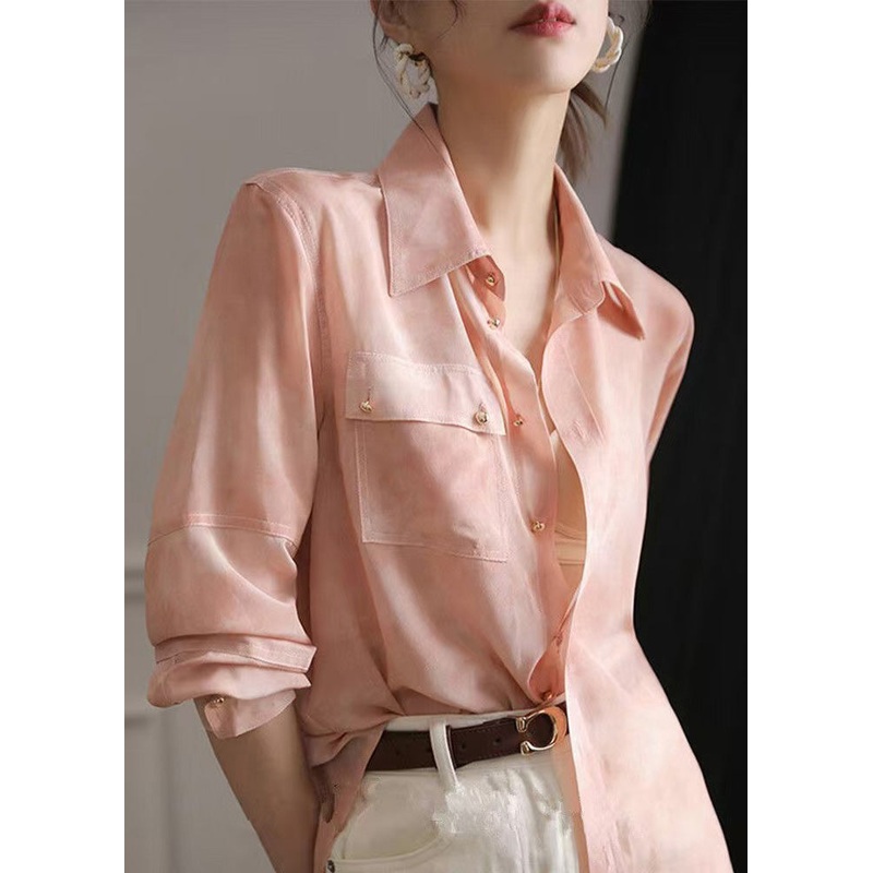 Chic Pink Peter Pan Collar Button Chiffon Blouse Top Spring