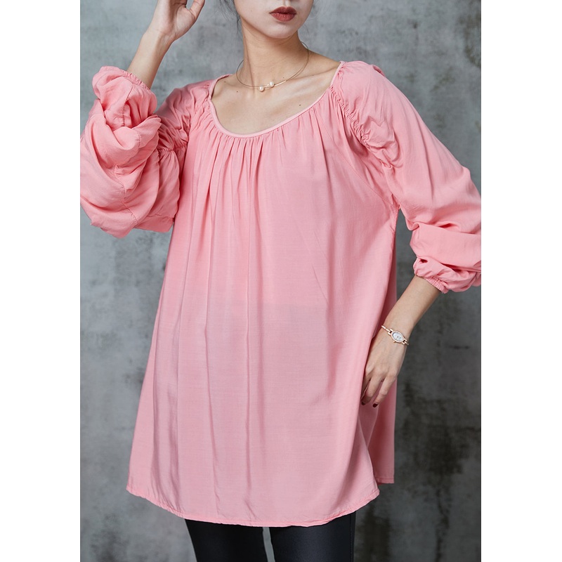 Classy Pink Oversized Wrinkled Cotton Shirt Spring