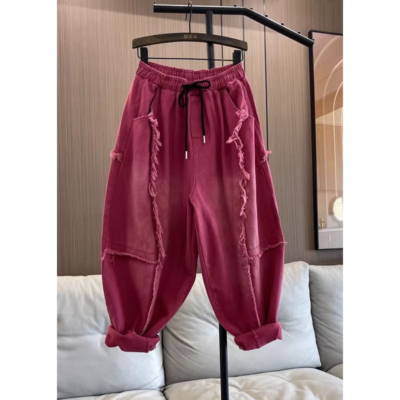 DIY Loose Rose Tasseled Pockets Patchwork Denim Pants Fall