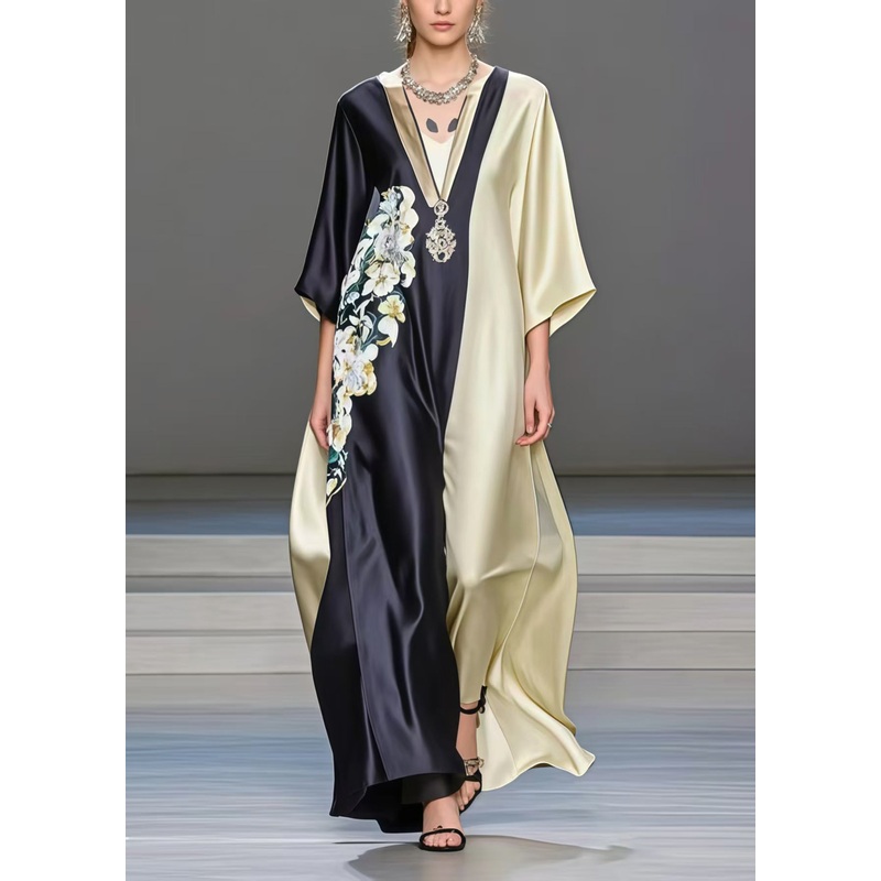 Fine Colorblock Oversized Patchwork Print Silk Dress Summer
