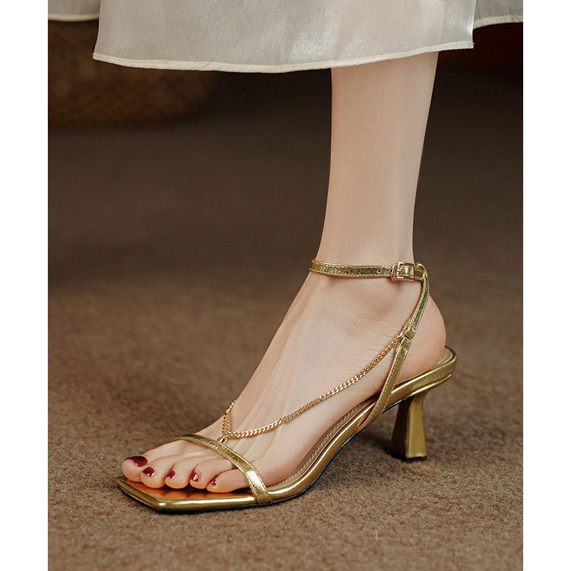 Golden High Heel Sandals Classy Buckle Strap Sandals