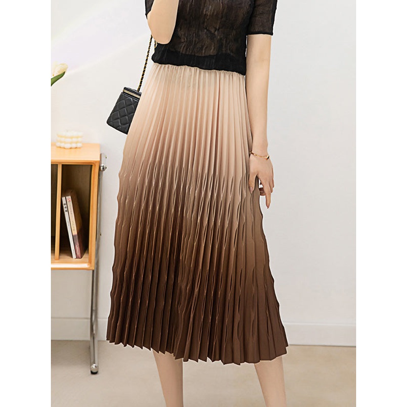 High Waist Loose Elasticity Gradient Pleated Split-Joint Skirts