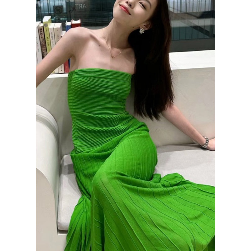 Slim Fit Green Cold Shoulder Tunic Knit Long Dresses Summer