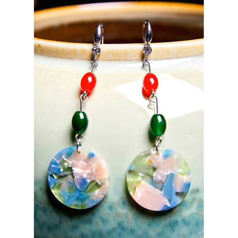 Vintage Turquoise Collocation Coral Acrylic Drop Earrings