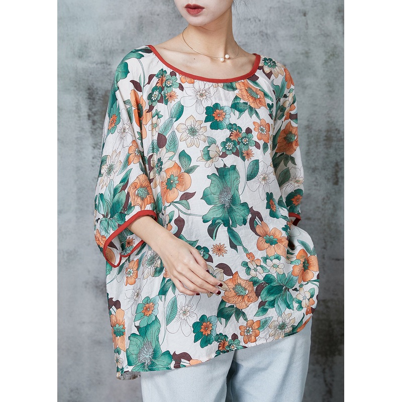 Apricot Print Cotton Shirt Top Oversized Batwing Sleeve