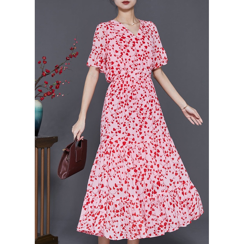 Art Red Print Exra Large Hem Chiffon Dresses Summer