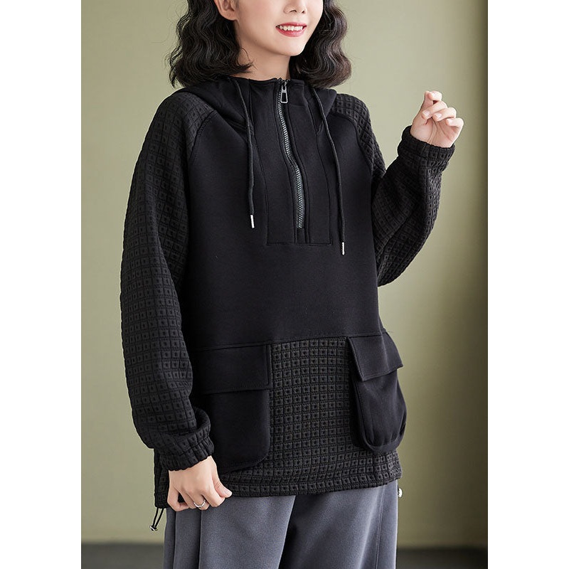 Black Drawstring Hooded Sweatshirt Long Sleeve