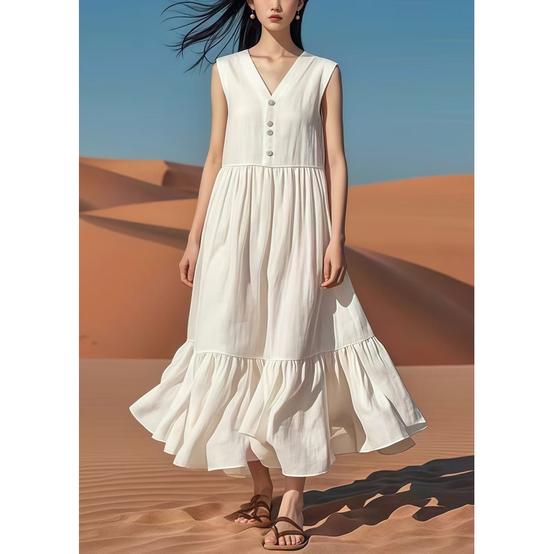 Boho White Silm Fit Cotton Party Dress Sleeveless