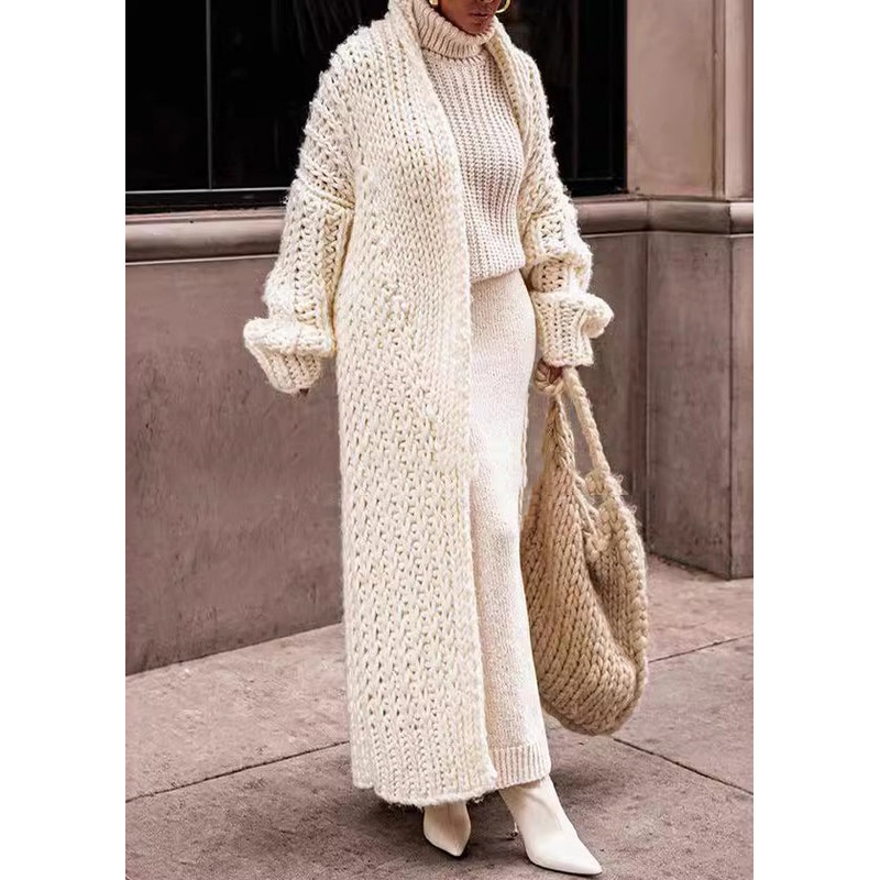 European And American Style White Puff Sleeve Knit Cardigan