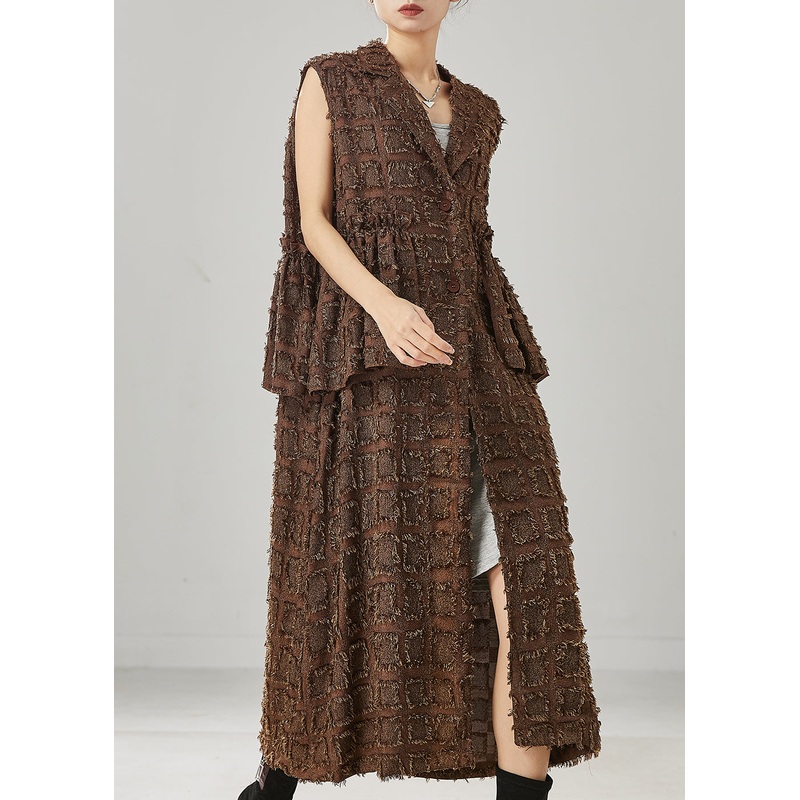 Fashion Brown Ruffled Cotton Long Vests Spring