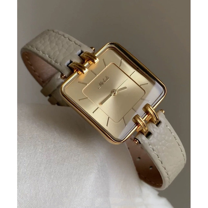 Handmade Beige Leather Square Mechanical Watches