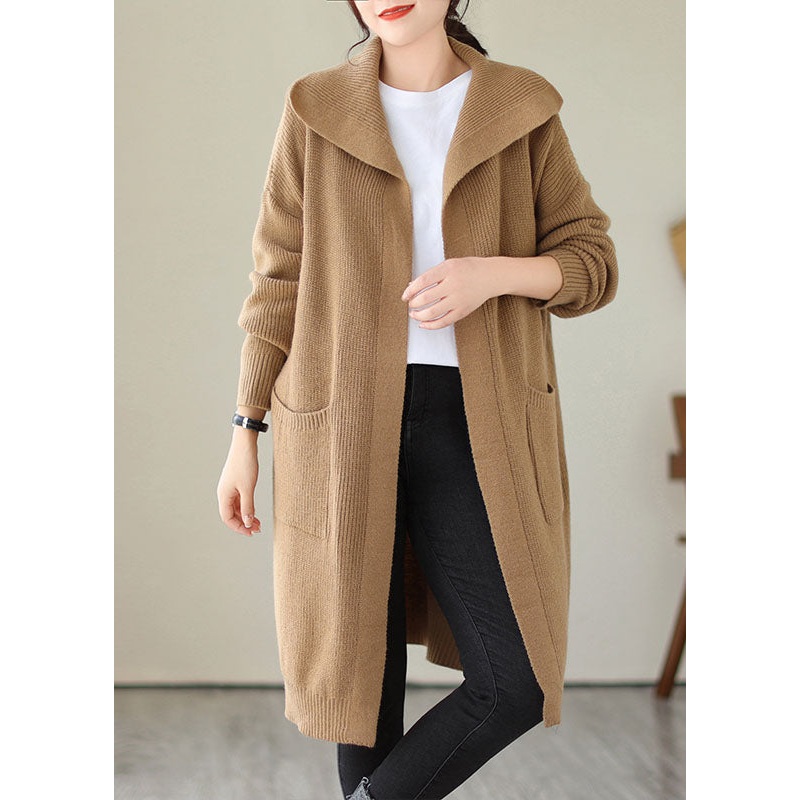 Loose Khaki Pockets Cozy Cotton Knit Long Sweaters Cardigans Fall