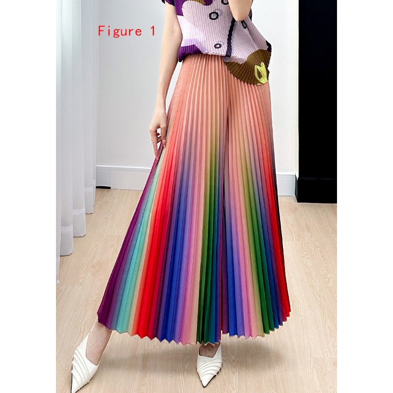 Original Design Gradient Color Wrinkled Wide Leg Pants Summer