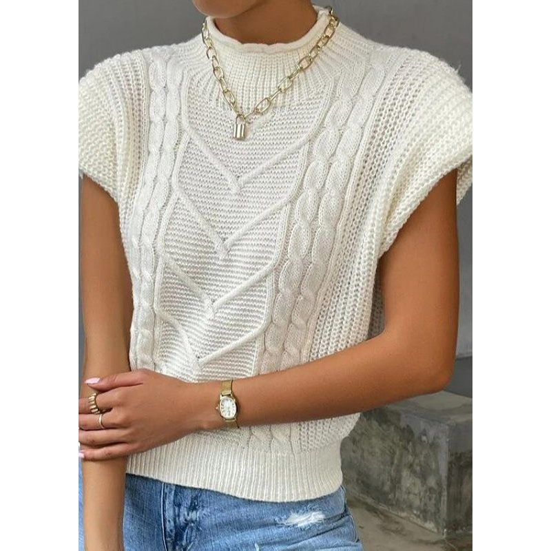 Simple White Half Hign Neck Knit Pullover Fall