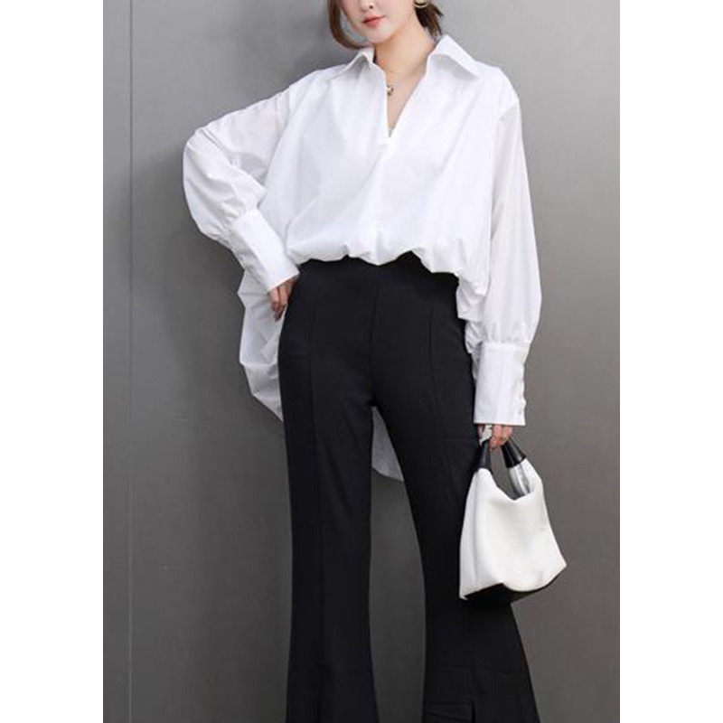 Simple White Peter Pan Collar Low High Design Solid Shirts Spring