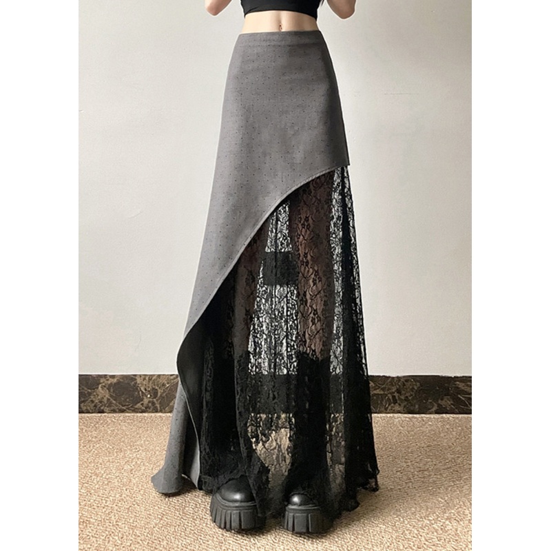 Style Grey Asymmetrical Lace Cotton Two Piece Set Outfits Summer