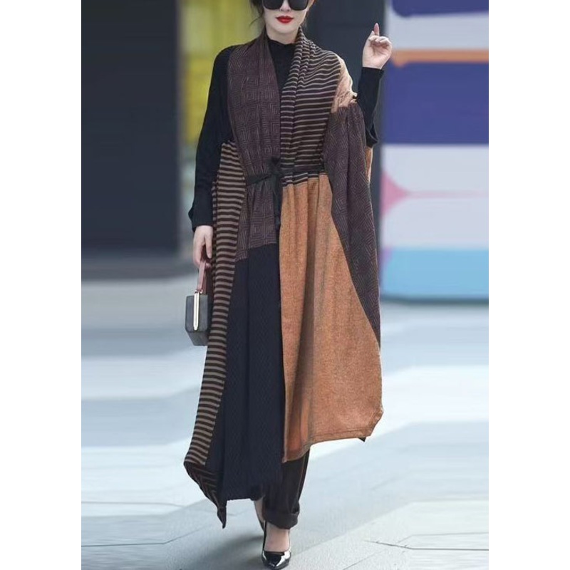 Unique Striped Asymmetrical Patchwork Knit Coats Spring