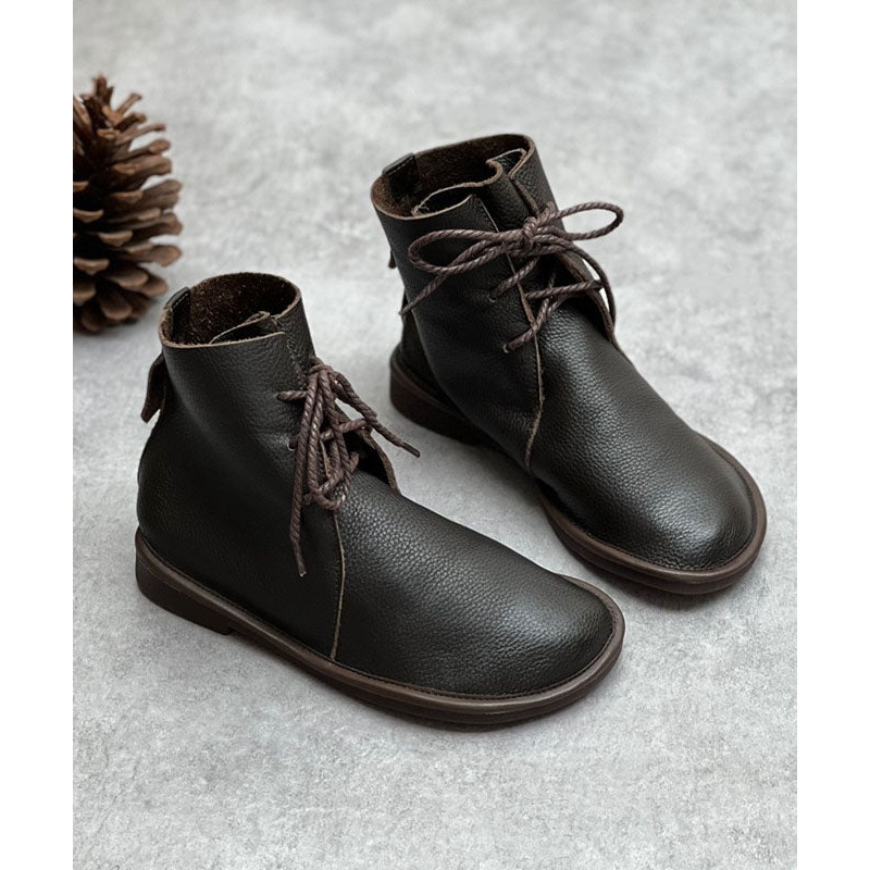 2024 Boutique Lace Up Boots Chocolate Cowhide Leather Shelsea