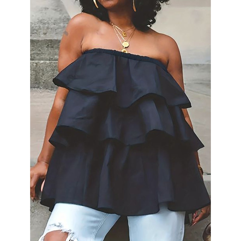 A-Line Loose Elasticity Layered Ruffled Solid Color Tube Vest Top